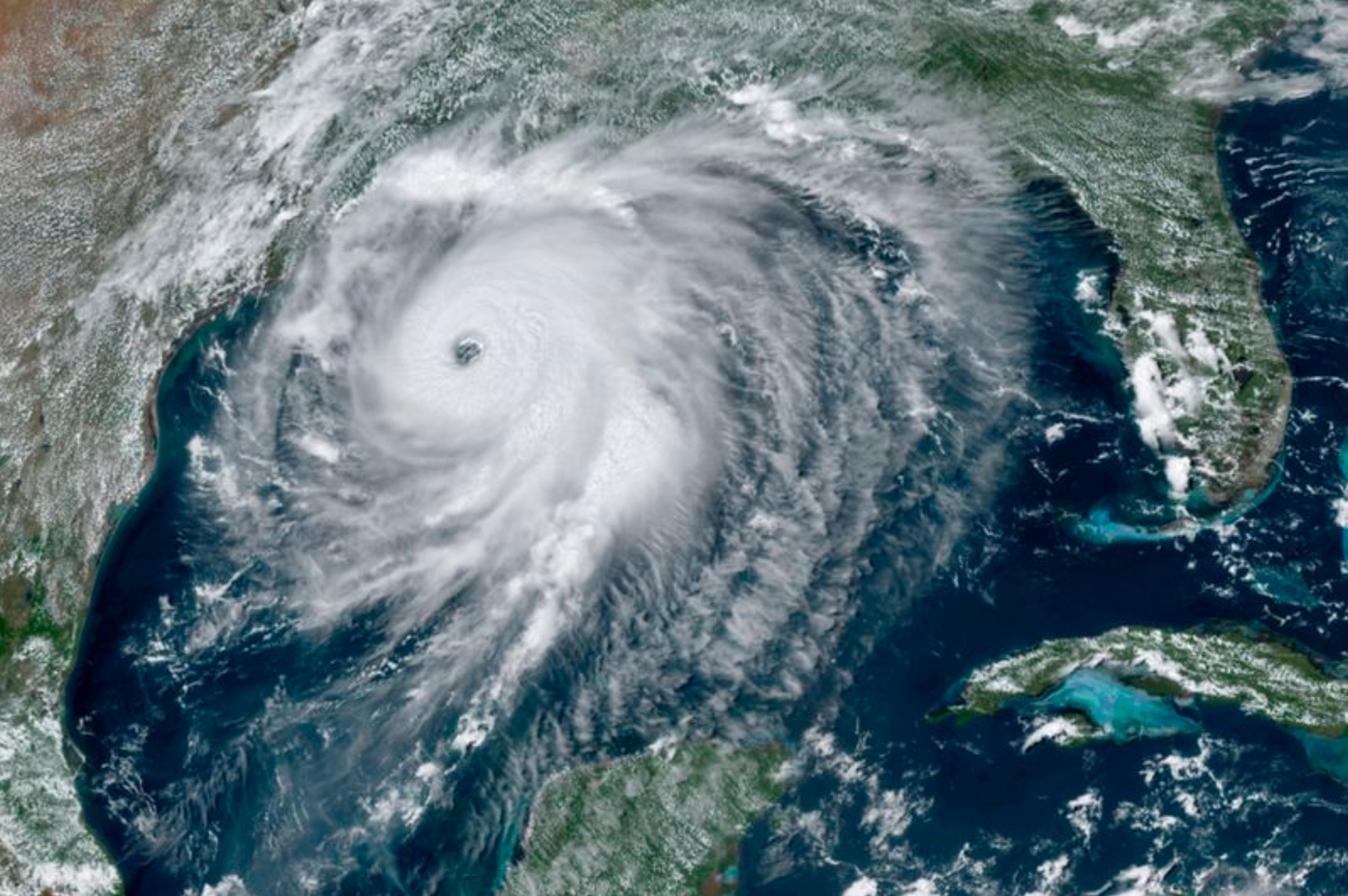 This GOES-16 GeoColor satellite image taken Wednesday, 26 August 2020, at 2:40 p.m. EDT., and provided by NOAA, shows Hurricane Laura over the Gulf of Mexico. Hurricane Laura strengthened Wednesday into “an extremely dangerous Category 4 hurricane," The National Hurricane Center said. Laura is expected to strike Wednesday night into Thursday morning along the Louisiana-Texas border. Photo: NOAA / AP