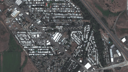 Satellite view north of Phoenix Road in Phoenix, Oregon before and after wildfire, 10 September 2020. Photo: Maxar Technologies