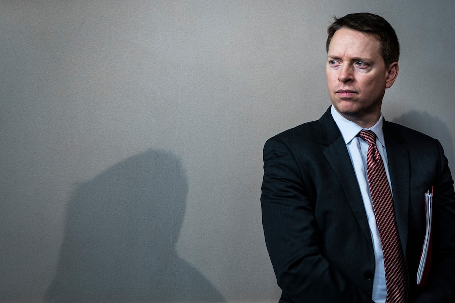 Deputy national security adviser Matthew Pottinger listens during a briefing of the coronavirus task force at the White House on 31 January 2020. Photo: Jabin Botsford / The Washington Post