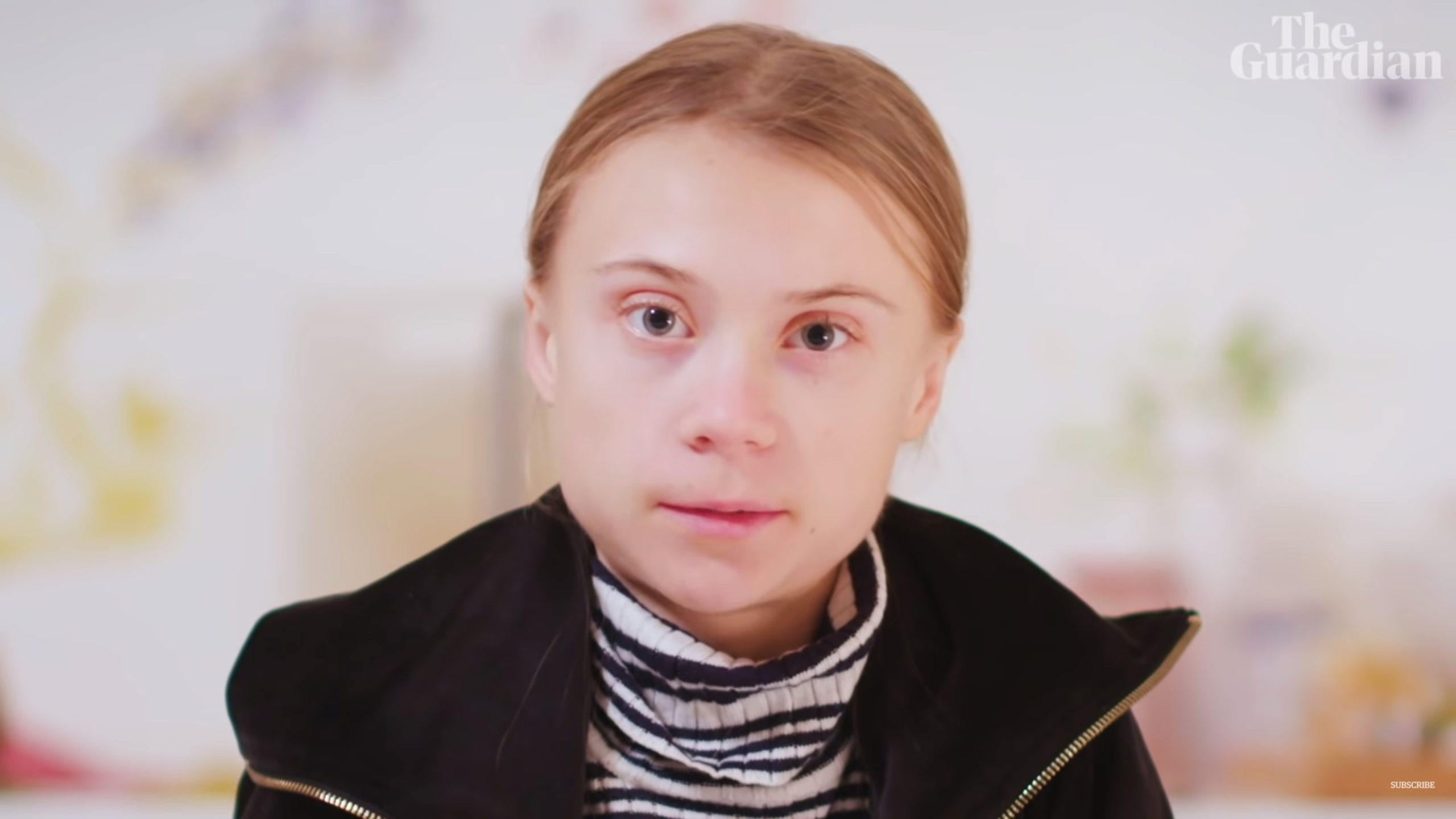 Screenshot from a video showing Greta Thunberg commenting on the world’s climate progress nearly five years after the Paris agreement, 10 December 2020. The world is in a ‘state of complete denial’. Photo: Guardian News