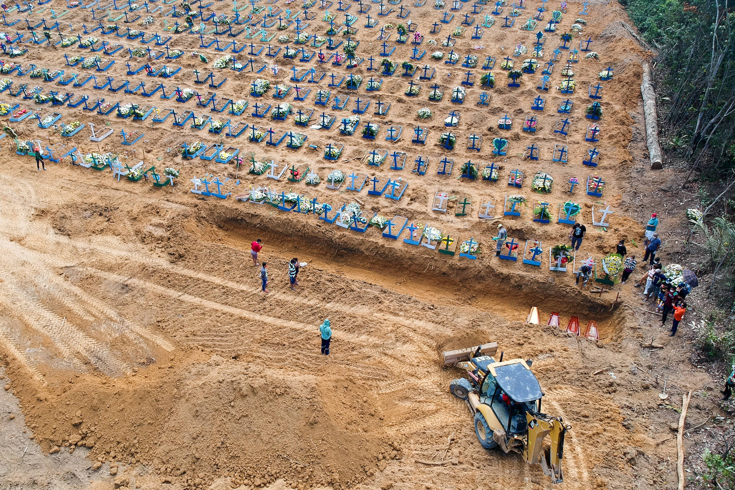 Aerial view of mass graves in Manaus, Brazil, 22 April 2020. Photo: Sandro Pereira / Fotoarena / Folhapress