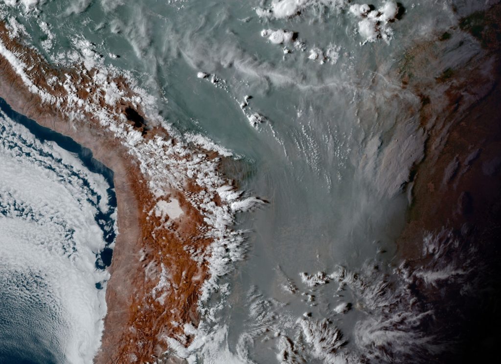 Satellite view of smoke over Brazil taken by the GOES-16 satellite on the late afternoon of 11 September 2020. Photo: Michael Benson / CIRA / NOAA