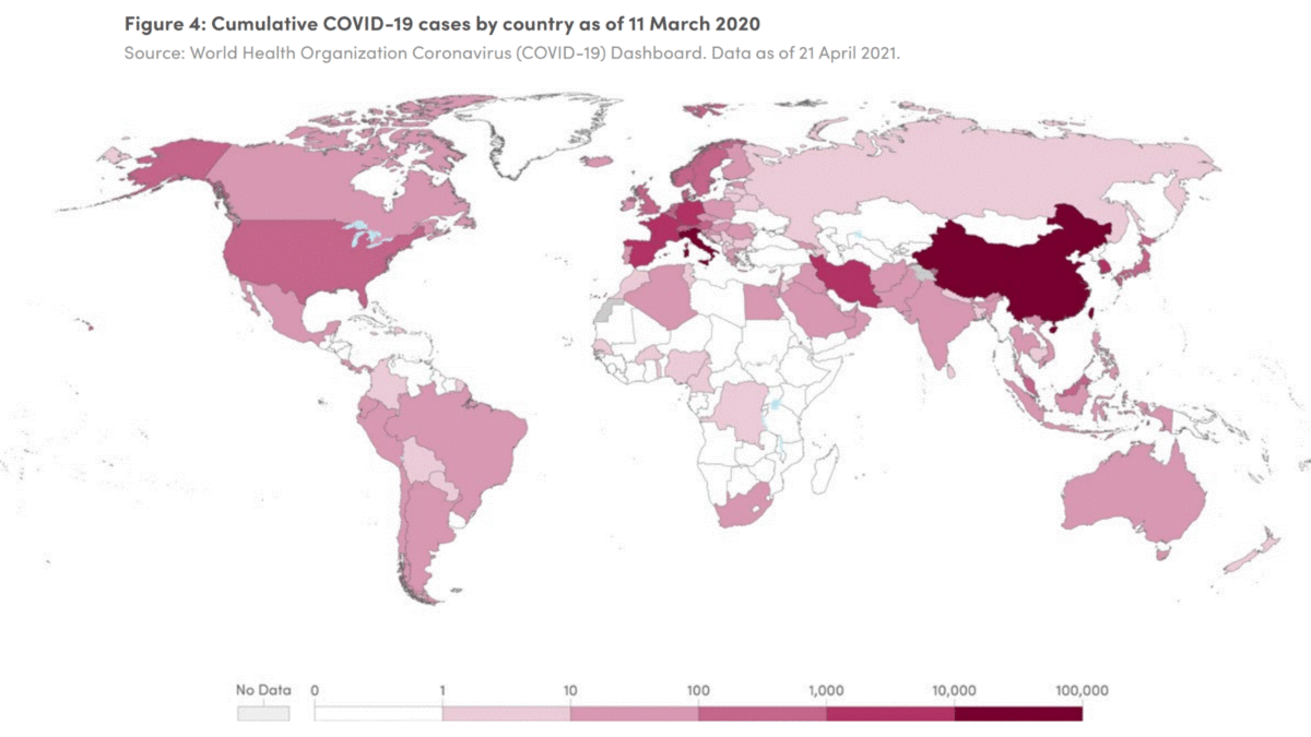 Cumulative COVID-19 cases by country on 30 January 2020 and 11 March 2020. Graphic: The Independent Panel for Pandemic Preparedness and Response