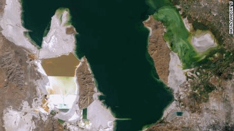 Satellite view of the Great Salt Lake on 24 September 2011 and 9 July 2021. Photo: ESA / Sentinel 2 / NASA Worldview / LANDSAT 5