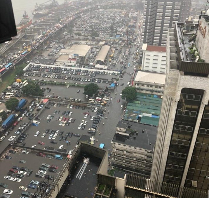 Aerial view of flooding in Lagos Island on 16 July 2021. Photo: Belinda Ijeoma