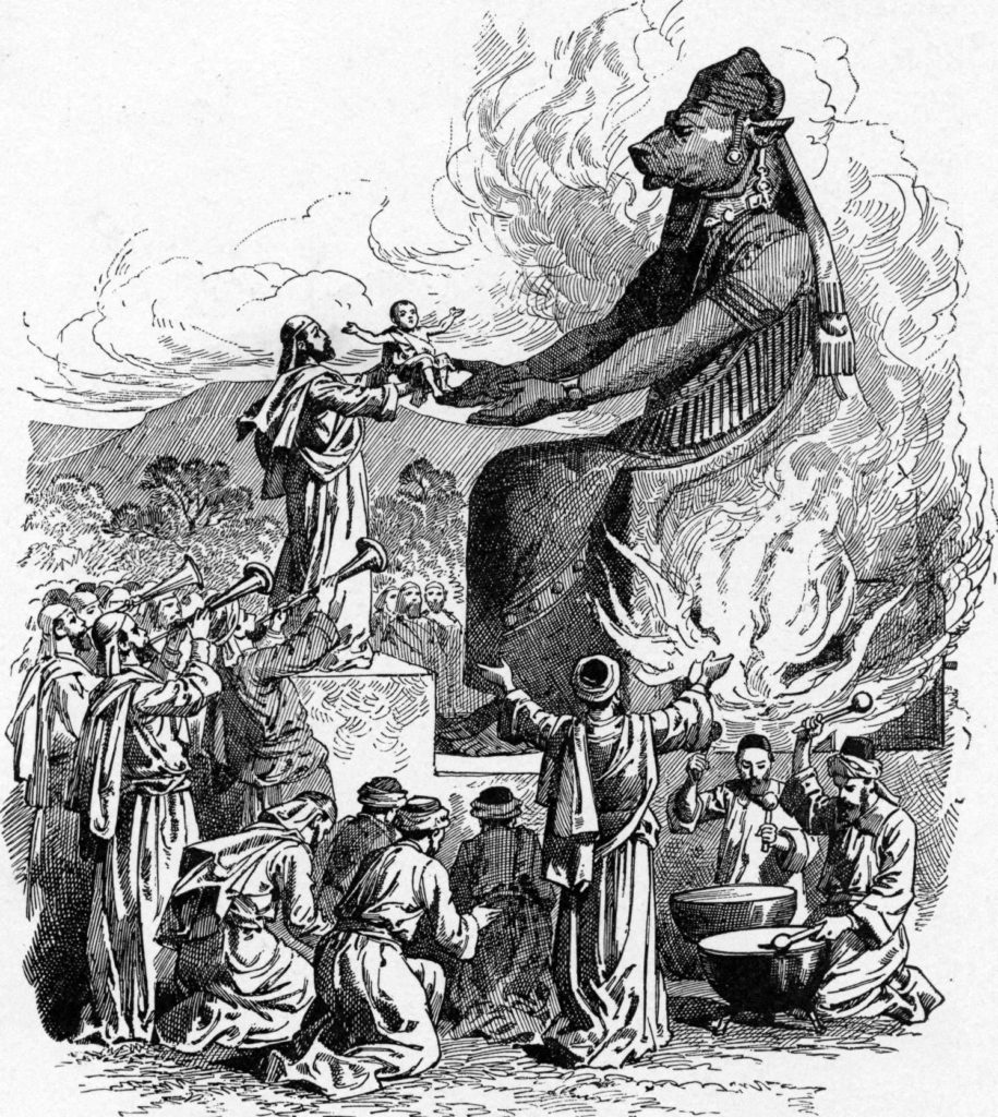 “Offering to Molech”, illustration from the 1897 book, “Bible Pictures and What They Teach Us”, by Charles Foster. Graphic: Wikipedia