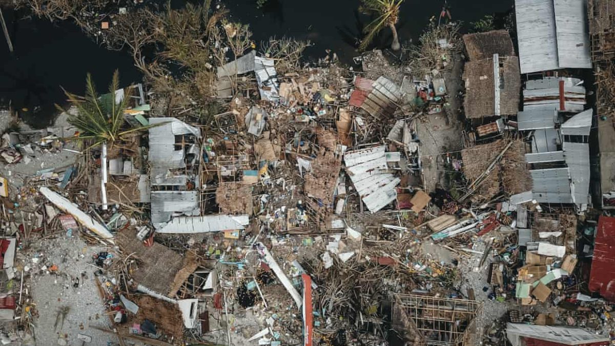 Aerial view of flattened homes after Typhoon Rai hit Surigao City, southern Philippines on 16 December 2021. Photo: Jilson Tiu / AP