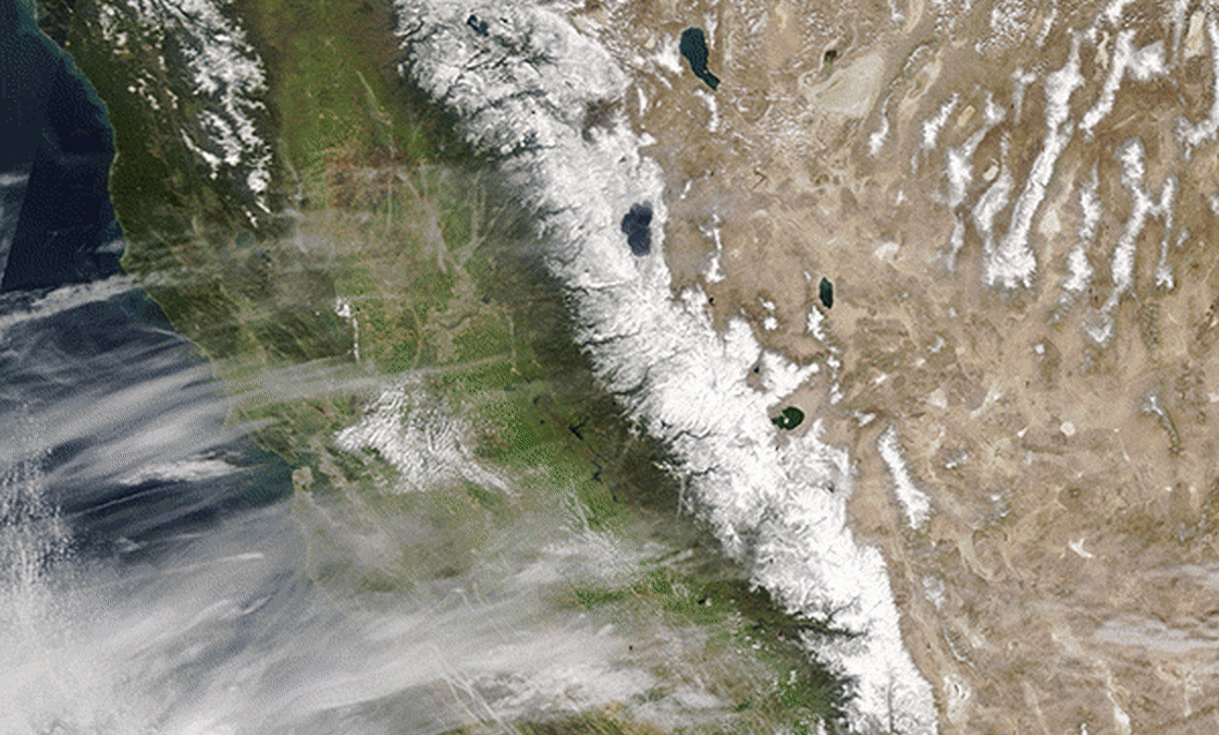 Satellite view of changes to the Sierra Nevada snowpack, 2006-2021. Photo: NASA
