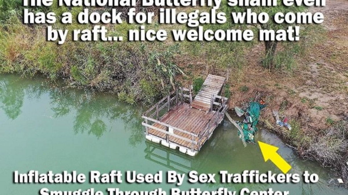 Fake photo of rafts at the National Butterfly Center dock in Mission, Texas, composed and disseminated by Brian Kolfage as part of a QAnon/MAGA disinformation campaign. Kolfage was indicted in 2021 for fraud for his “We Build The Wall” fundraising scheme and had his Twitter account suspended for repeated violent threats. The National Butterfly Center was forced to close for the weekend of 28 January 2022 because of credible threats from QAnon/MAGA conspiracy theorists. Photo: National Butterfly Center