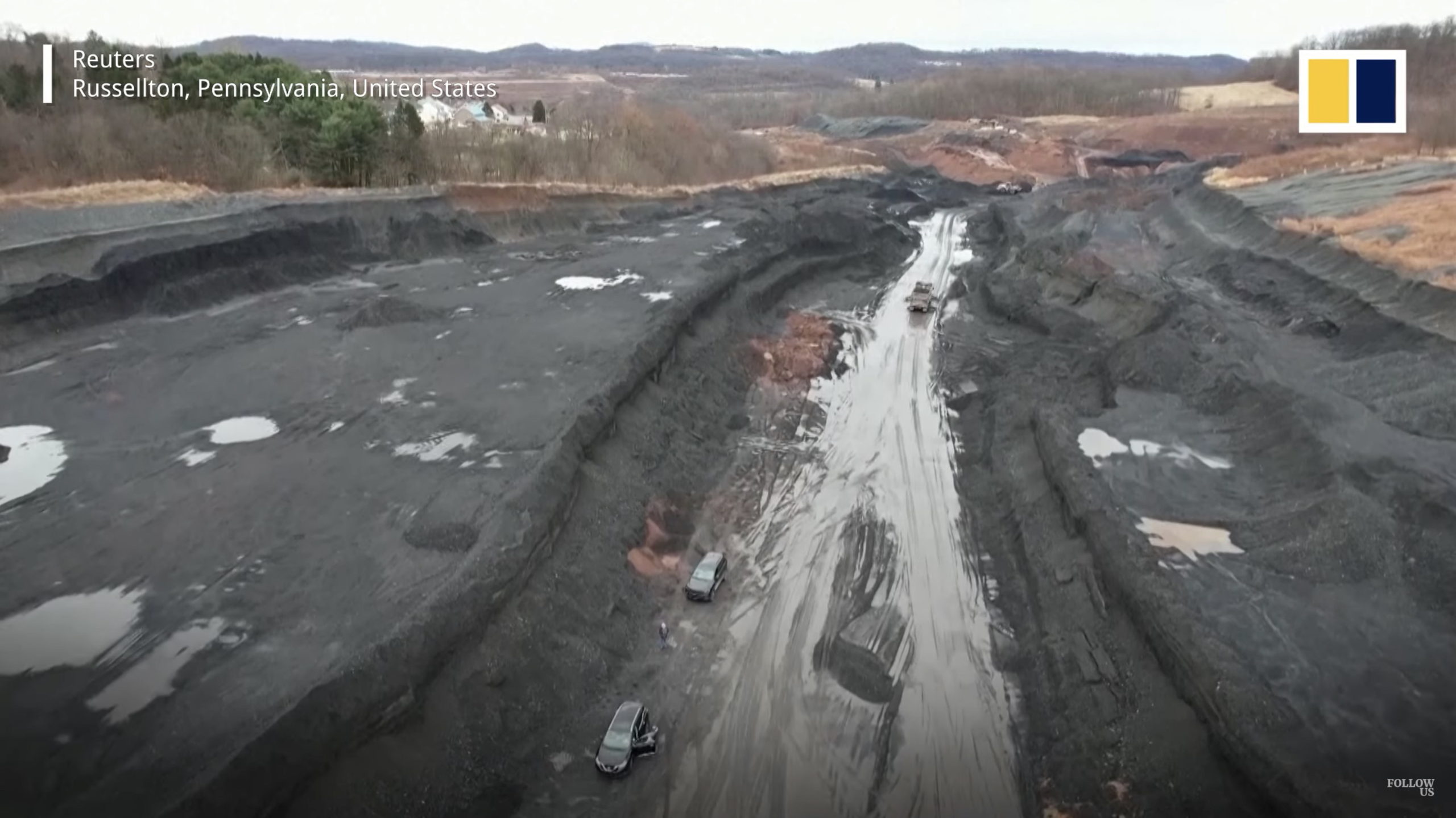 Aerial view of a coal waste operation in Russelton, Pennsylvania that uses waste coal to power bitcoin mining. The U.S. Environmental Protection Agency says that although waste coal is burned using a different process, it still releases carbon dioxide that contributes to warming the atmosphere. The coal waste in Pennsylvania also releases more acid gas and sulfur dioxide than other types of coal. Photo: SCMP