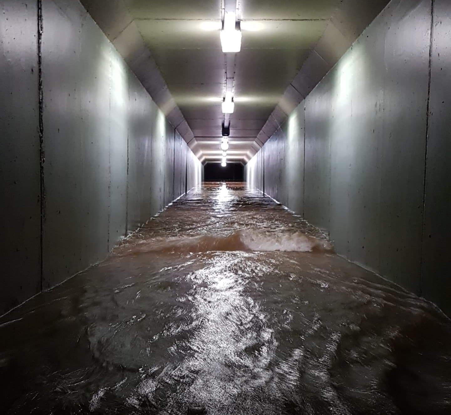 Pedestrian tunnel flooding in the suburb of Tanah Merah, in south Brisbane, 27 February 2022. Photo: Caltraser5