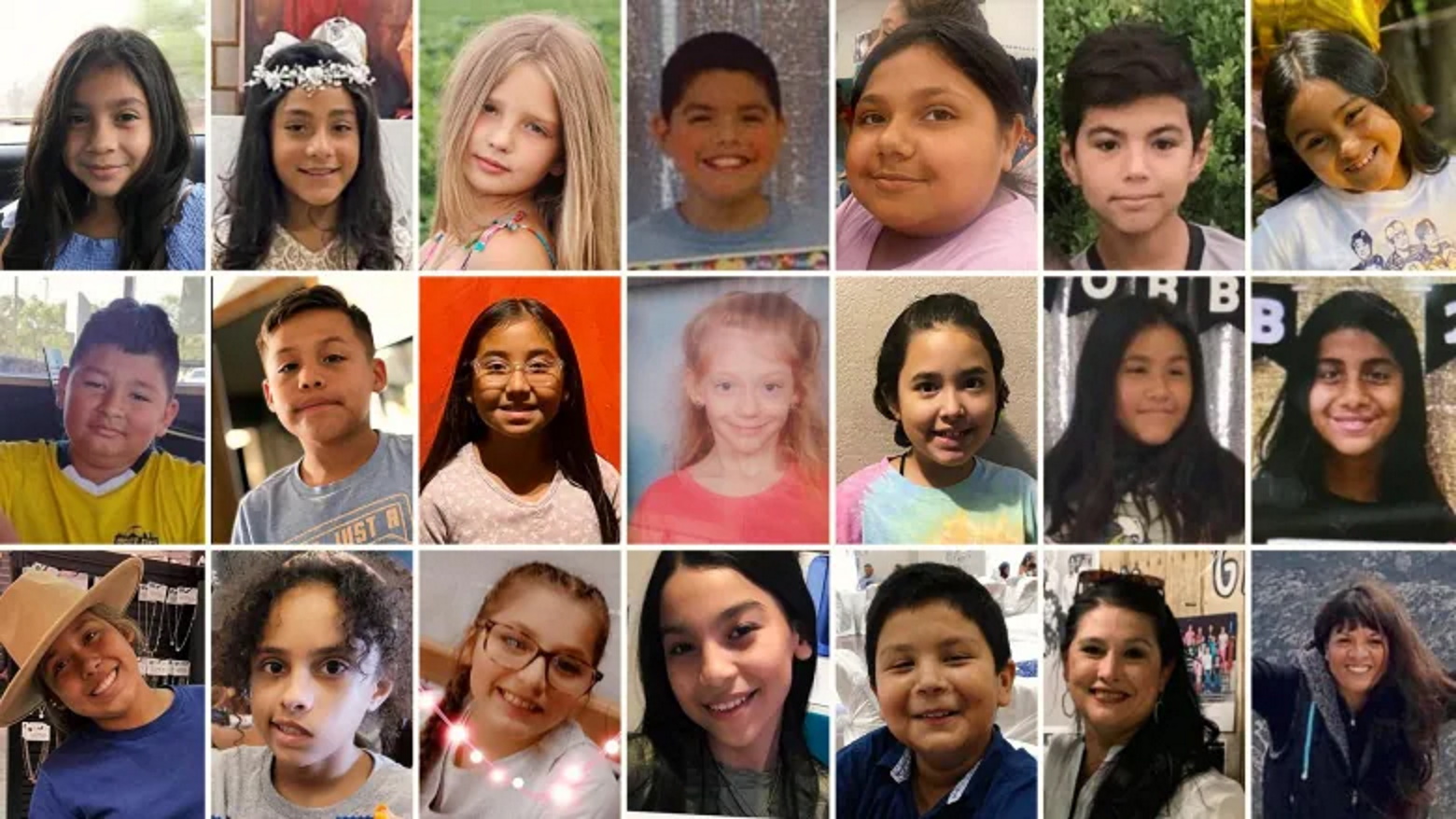 Composite illustration features the 21 victims — including 19 children and two teachers — of a mass shooting at Robb Elementary School in Uvalde, Texas, on 24 May 2022. Photo: Reuters