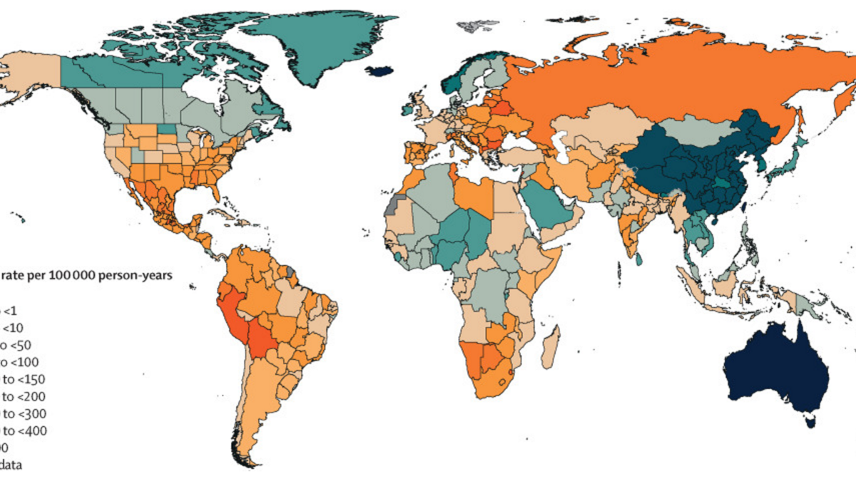 Global distribution of estimated excess mortality rate due to the COVID-19 pandemic, for the cumulative period 2020–21. Although reported COVID-19 deaths between 1 January 2020 and 31 December 2021 totaled 5.94 million worldwide, IHME estimates that 18.2 million (95 percent uncertainty interval 17.1–19.6) people died worldwide because of the COVID-19 pandemic over that period, as measured by excess mortality. Graphic: Wang, et al., 2022 / The Lancet