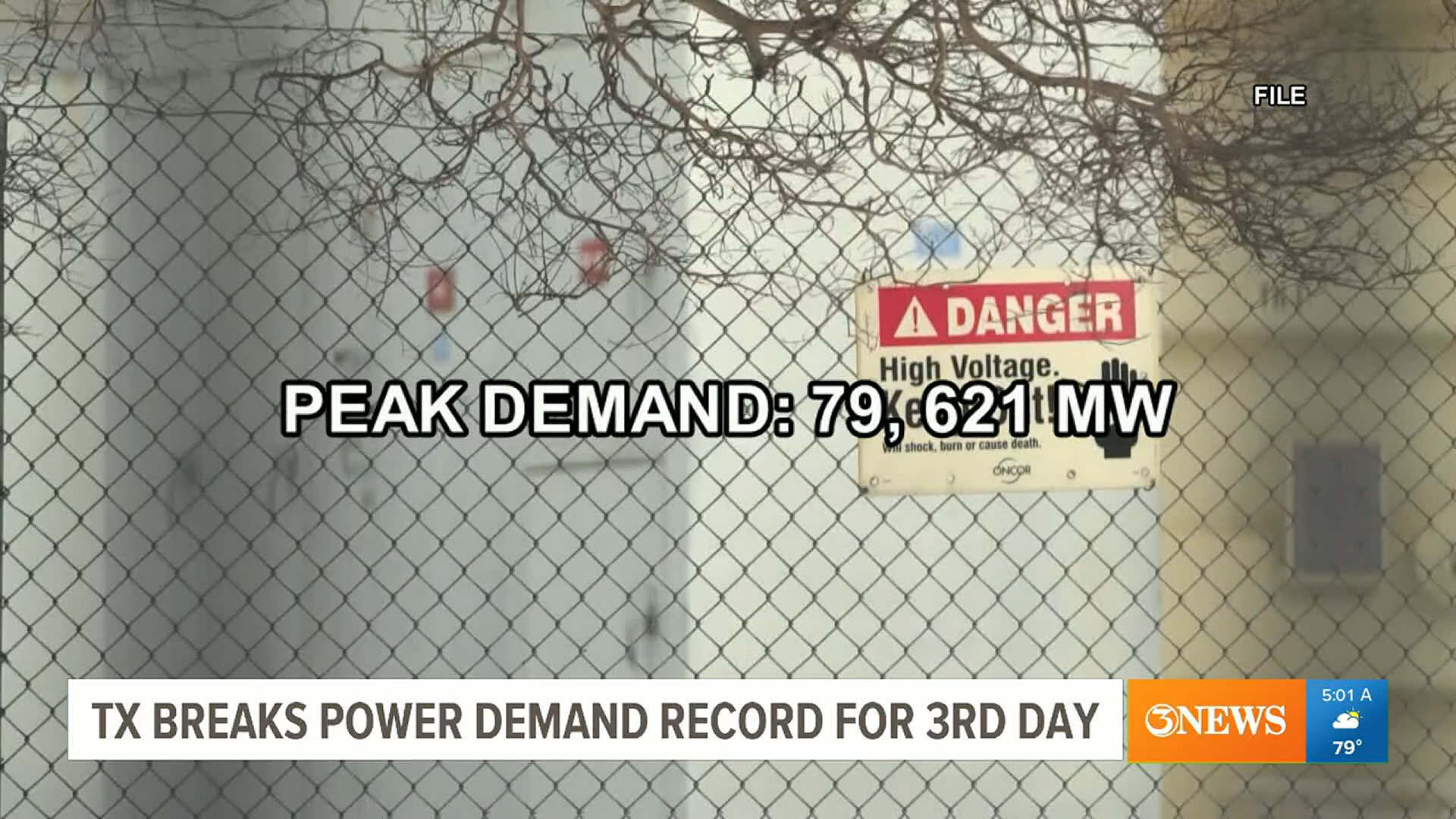 Texas power grid operator ERCOT reported that the peak power demand in Texas on 21 July 2022 was 79,621 MW, the third day in a row that the Texas power grid broke a record for power demand, as people used air conditioners to escape the brutal heat wave blanketing most of the U.S. Photo: KIII TV