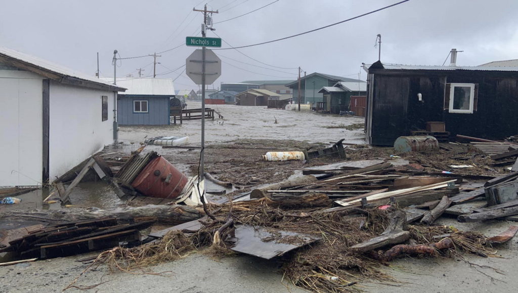 Flooding is seen in Golovin, Alaska, on Saturday, 17 September 2022. Photo: Heidi Varga
