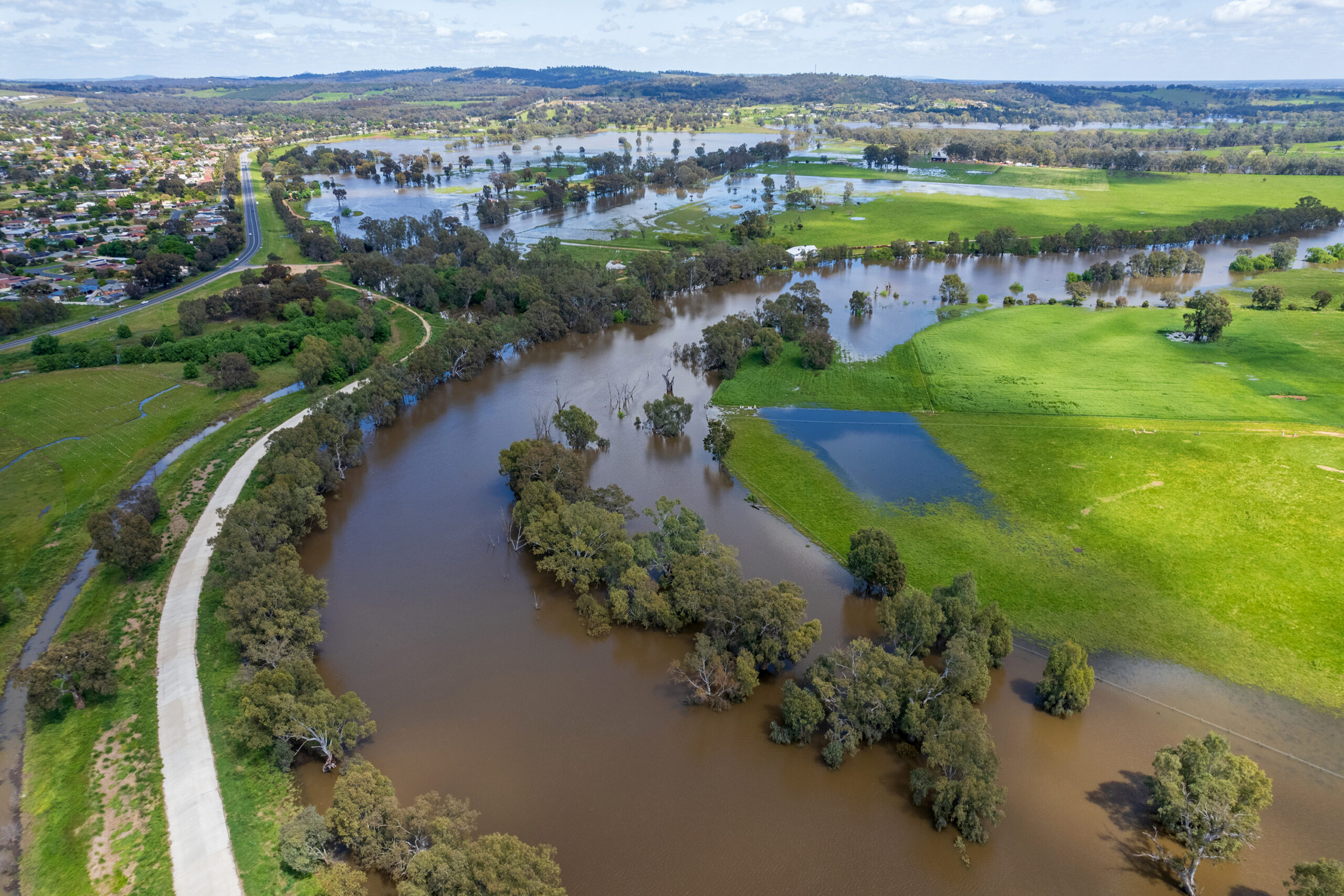 Aerial view of flooding of low-lying areas in Moorong, Wagga Wagga, New South Wales, Australia on 15 October 2022. Photo: Robert Myers / Wikimedia Commons