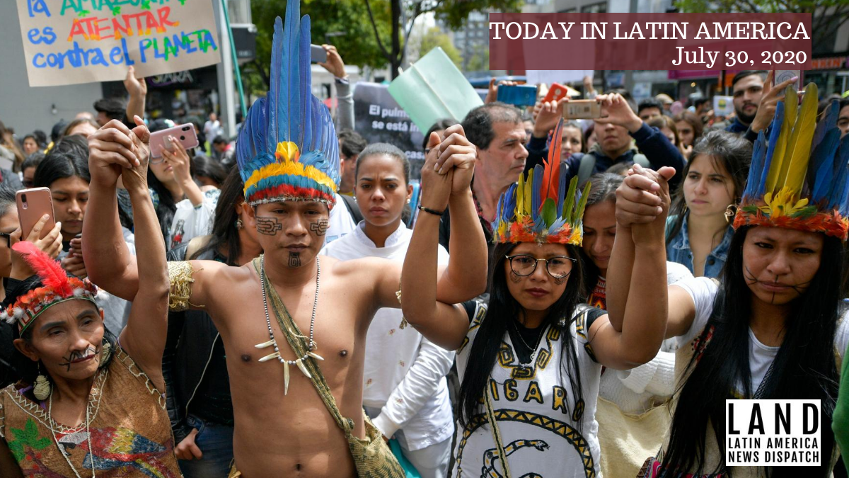 Colombian natives and activists during a protest in Bogotá, Colombia, on 23 August 2019. Photo: RAUL ARBOLEDA / AFP / Getty Images
