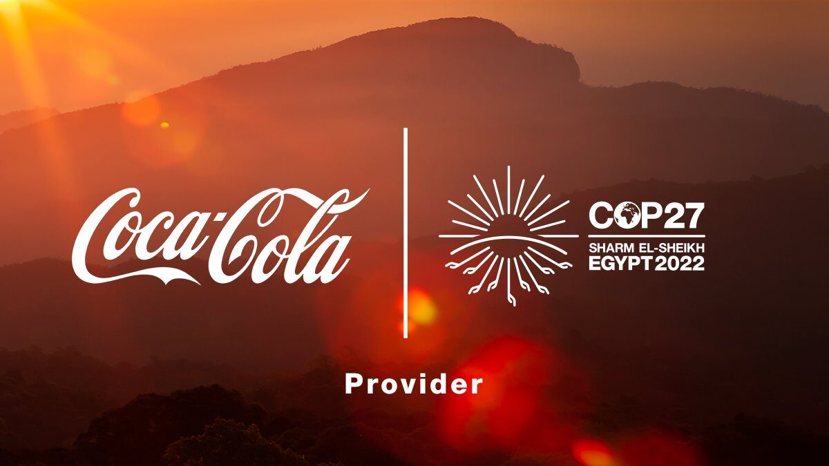 The Coca Cola logo is displayed next to the COP27 logo as the Coco Cola sponsorship of the 27th Annual United Nations Climate Change Conference of the Parties (COP27) is announced on 29 September 2022. Graphic: COP27