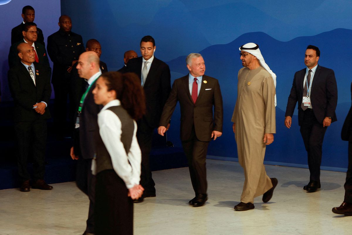 Jordan's King Abdullah II and United Arab Emirates President Sheikh Mohamed bin Zayed Al-Nahyan attend the COP27 climate summit in Sharm el-Sheikh, Egypt, 7 November 2022. Photo: Mohammed Salem / REUTERS