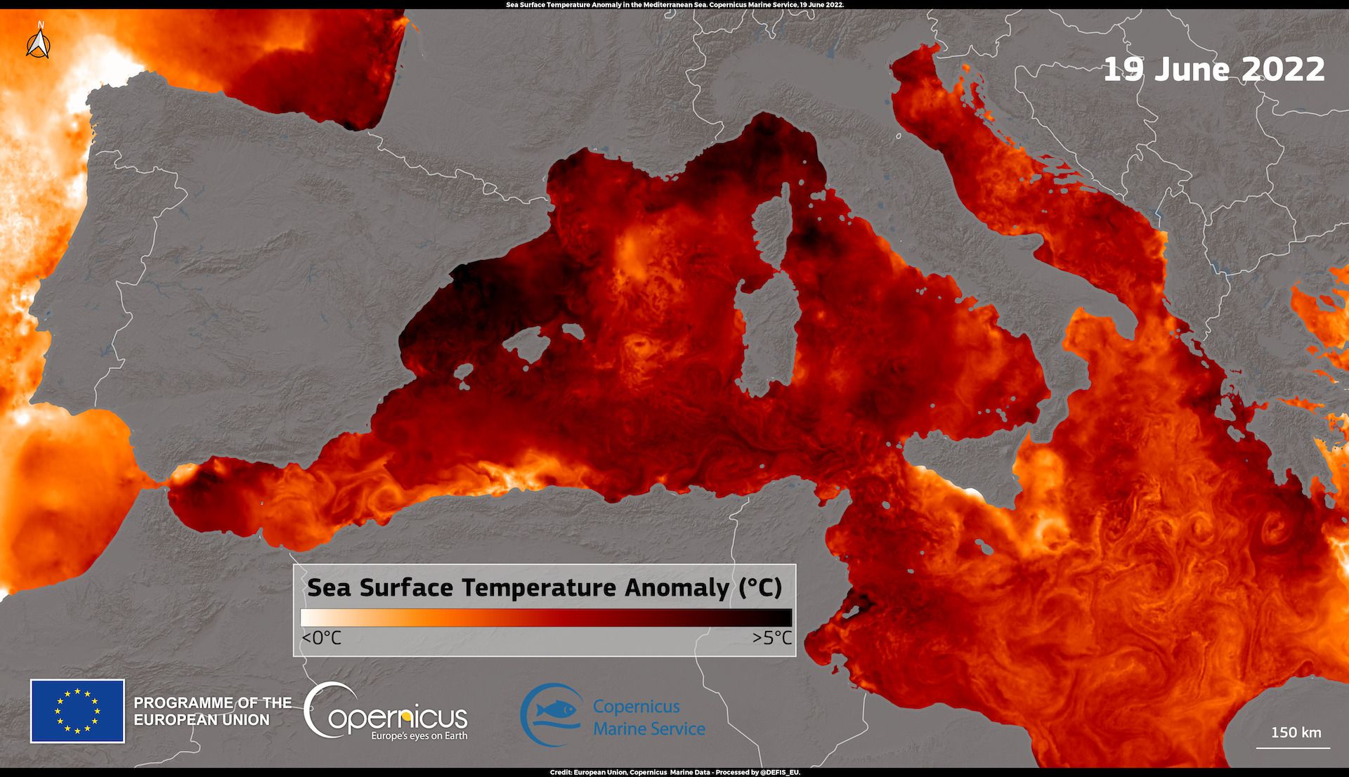 Sea surface temperature anomalies in the Mediterranean Sea on 19 June 2022. Graphic: European Union / Copernicus Marine Environment Monitoring Service