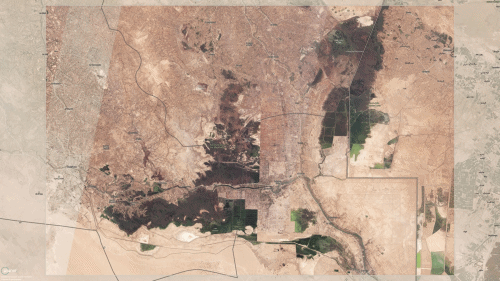 Satellite view of the Chibayish marshes in Iraq before and after drying from extended drought. Photo: Planet Labs