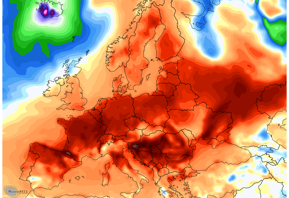 Surface temperatures anomalies in Europe, 31 December 2022 - 2 January 2023. Temperatures are in degrees Celsius. On New Year’s Day, at least seven countries saw their warmest January weather on record as temperatures surged to springtime levels: Latvia hit 52 degrees (11.1 Celsius); Denmark 54.7 degrees (12.6 Celsius); Lithuania 58.3 degrees (14.6 Celsius); Belarus 61.5 degrees (16.4 Celsius); the Netherlands 62.4 degrees (16.9 Celsius); Poland 66.2 degrees (19.0 Celsius); and the Czech Republic 67.3 degrees (19.6 Celsius). Graphic: Weatherbell.com