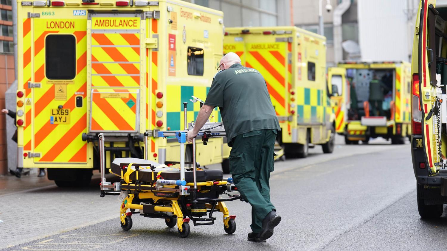 Ambulances outside the Royal London Hospital in east London. In the first week of January 2023, slow response times and overwhelmed A&E units were said to be causing hundreds of avoidable deaths a week. Photo: Peter Byrne / PA