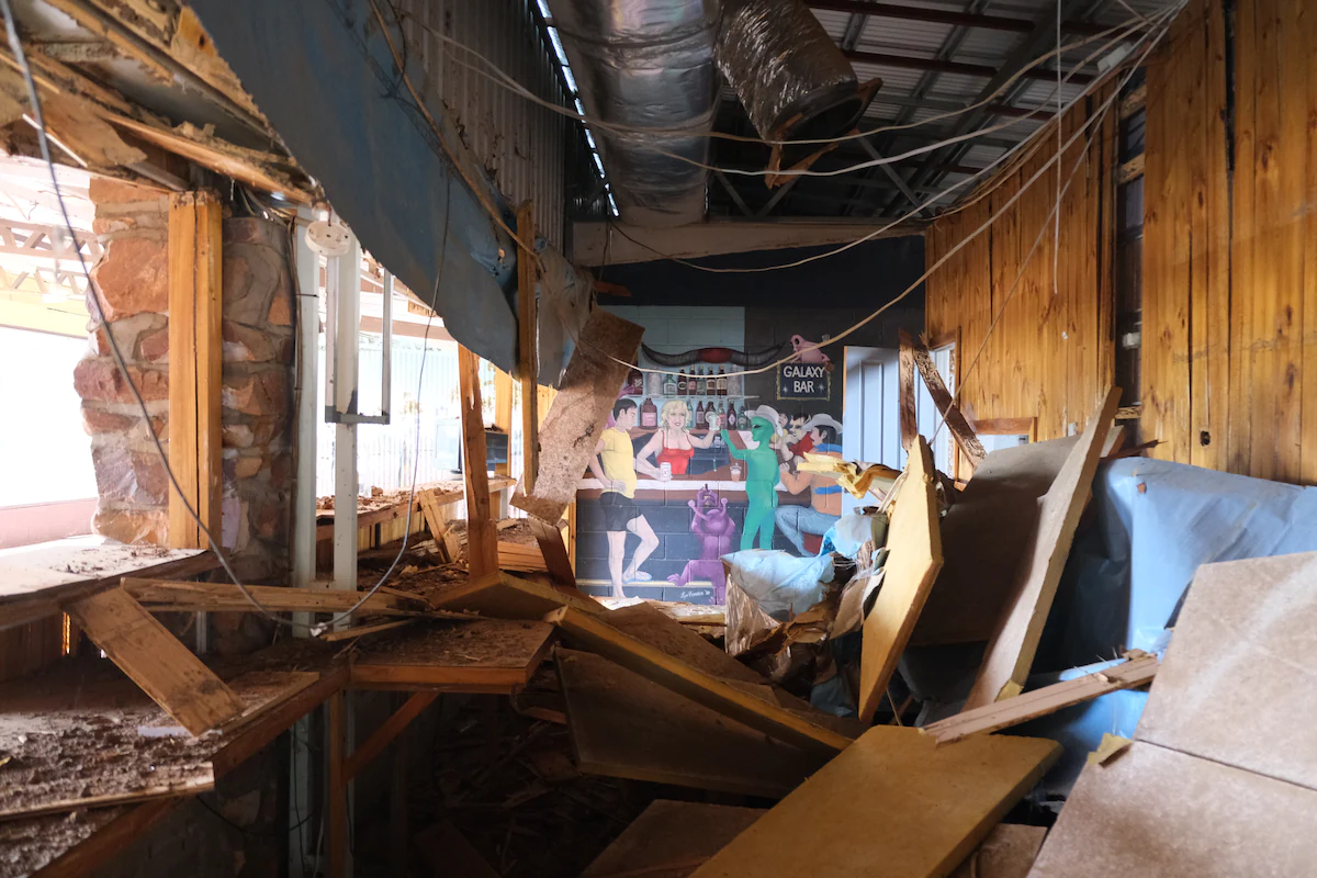 In less than three years, giant northern termites have destroyed the Galaxy Auditorium restaurant in Australia's Northern Territory. Photo: Frances Vinall / The Washington Post