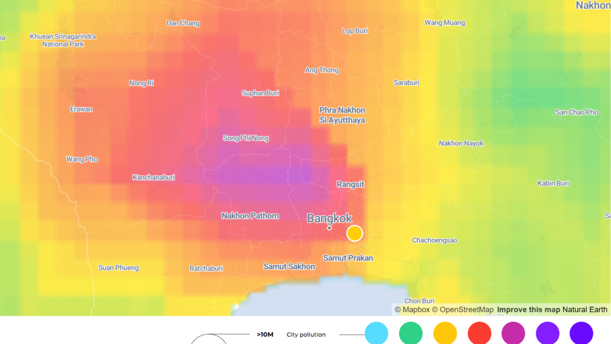 Map of air pollution in Thailand on 30 April 2023. Graphic: PlumeLabs
