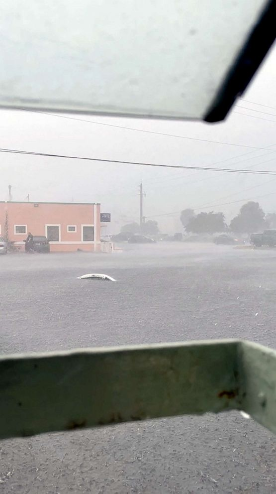 A general view shows a flooded street in Fort Lauderdale, Florida, 12 April 2023 in this screen grab obtained from social media. Photo: John Haywood / Reuters