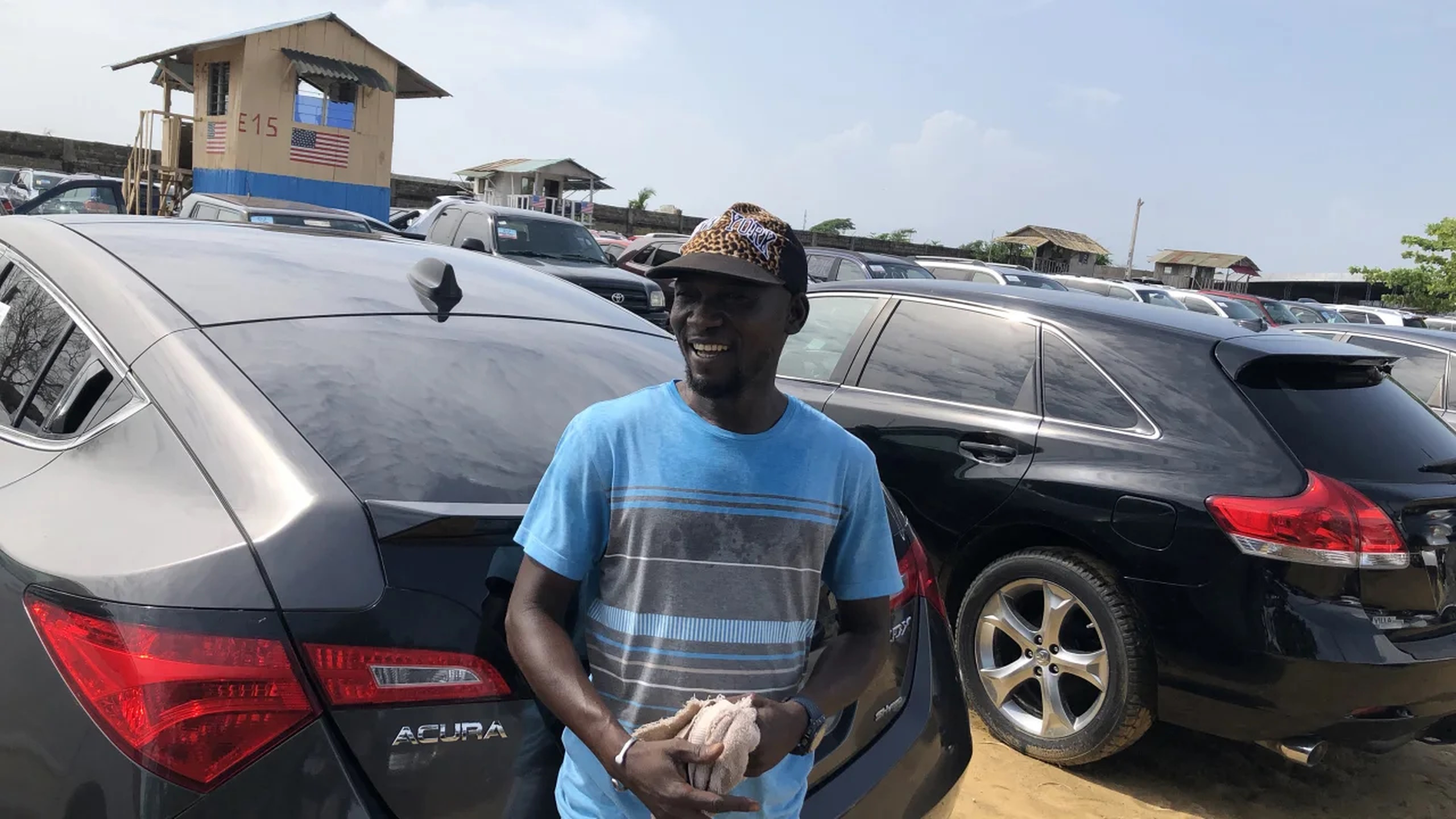 Used cars from wealthy countries such as Japan, South Korea, European countries, and the US are lined up in the Fifa Park car lot in Cotonou, Benin. Photo: Nimi Princewill / CNN