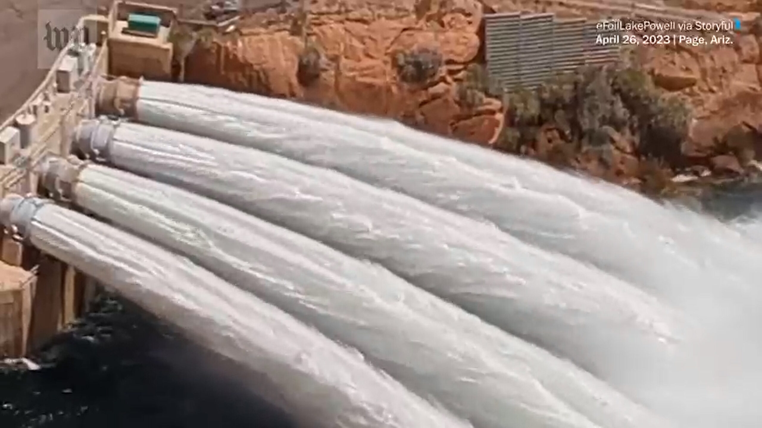 The Glen Canyon Dam in Page, Arizona, performed high flow experiments on 25 April 2023. Video: John Farrell / The Washington Post