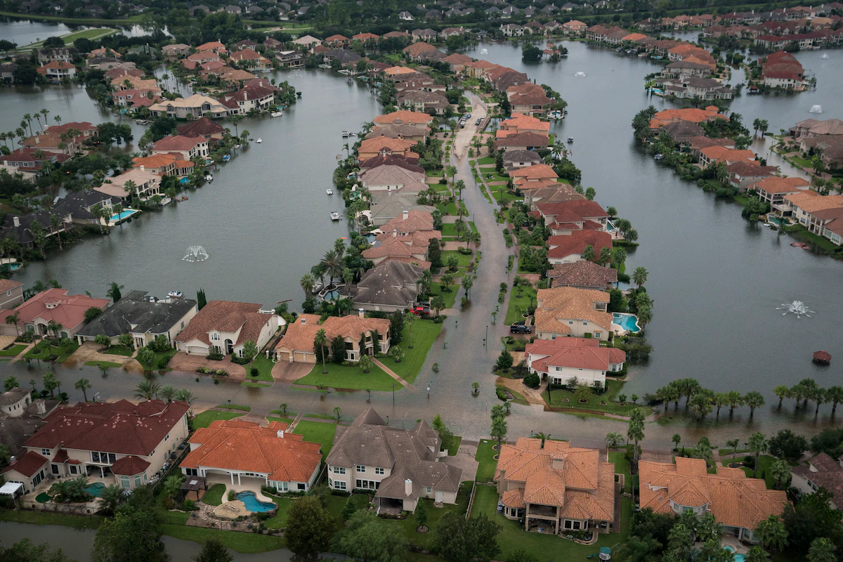 Floodwaters are seen surrounding houses and apartment complexes in West Houston in August 2017. Photo: Jabin Botsford / The Washington Post
