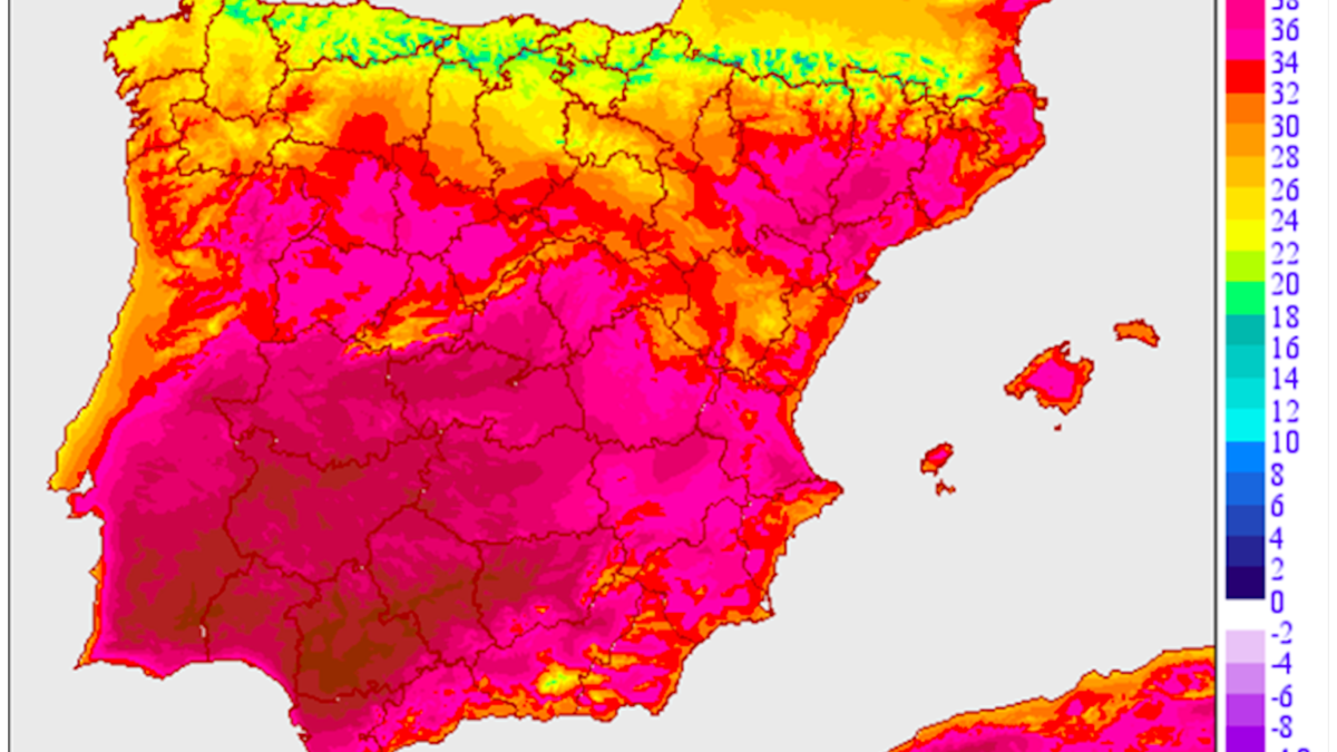 Temperature forecast for the Iberian Peninsula during the week of 26 June 2023. Graphic: AEMET