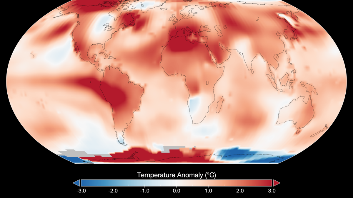 This map shows global temperature anomalies for July 2023 according to the GISTEMP analysis by scientists at NASA’s Goddard Institute for Space Studies. Temperature anomalies reflect how July 2023 compared to the average July temperature from 1951-1980. Graphic: NASA’s Goddard Institute for Space Studies