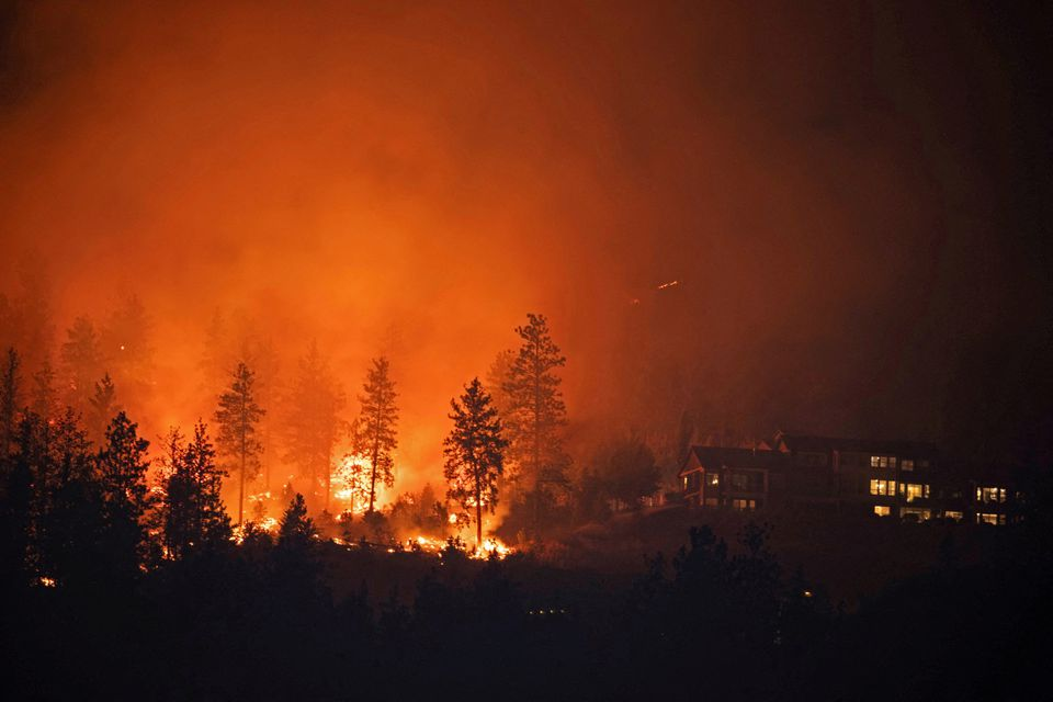 The McDougall Creek wildfire burns next to houses in the Okanagan community of West Kelowna, British Columbia, Canada, 19 August 2023. Photo: Chris Helgren / REUTERS