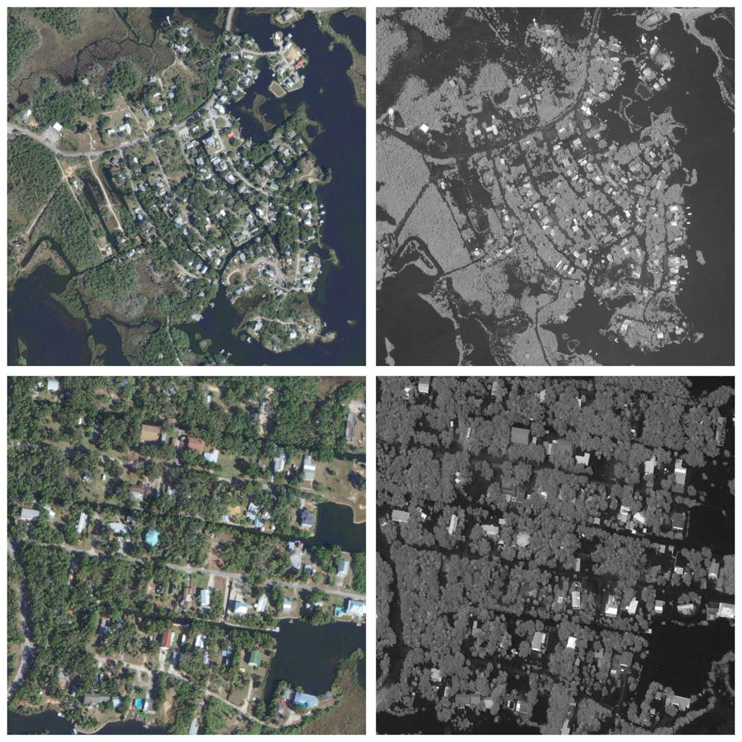 A combination picture shows satellite images of Ozello, Florida before flooding (L) on 12 January 2023 and flooding in the aftermath of Hurricane Idalia in Florida, U.S., 30 August 2023. Photo: Maxar Technologies / REUTERS / CBS News