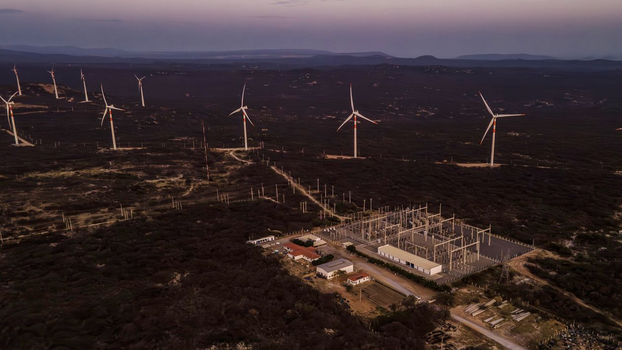 Wind farms in Boqueirão da Onça, or Jaguars’ Ravine, in the Caatinga in northeastern Brazil. Conservationists say companies shouldn’t install turbines in long rows, which forces animals to make unnecessarily long detours. Photo: Dado Galdieri / The Wall Street Journal