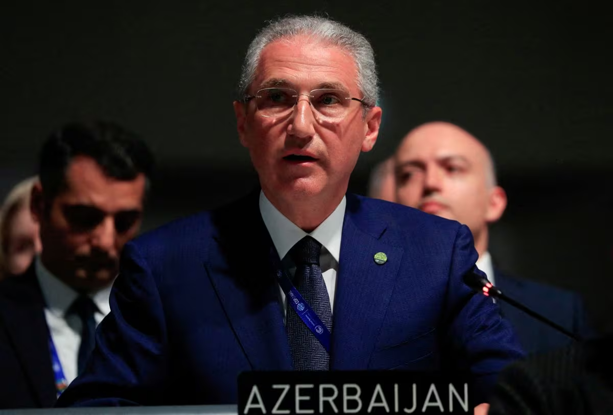 Azerbaijan’s Minister of Ecology and Natural Resources Mukhtar Babayev speaks during the United Nations Climate Change Conference (COP28) in Dubai, United Arab Emirates, 11 December 2023. Photo: Thomas Mukoya / REUTERS