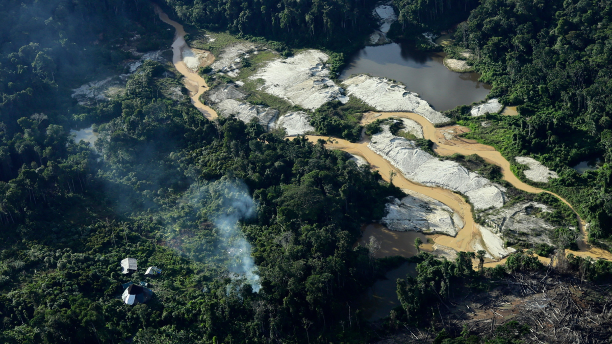 Aerial view of an illegal gold mine surrounding Yanomami Indigenous huts in Yanomami Indigenous land, Brazil, 10 January 2024. Photo: Ueslei Marcelino / REUTERS