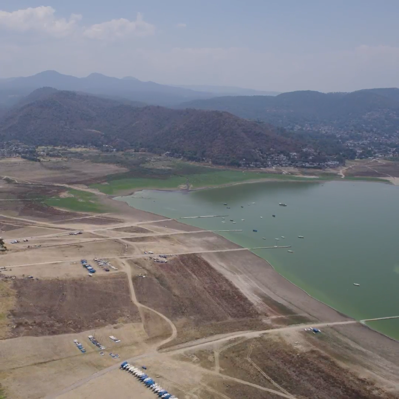 Aerial view of the Cutzamala Reservoir System, a crucial water source for Mexico City, which is running dry and could reach “Day Zero” as soon as 26 June 2024. Photo: The Washington Post