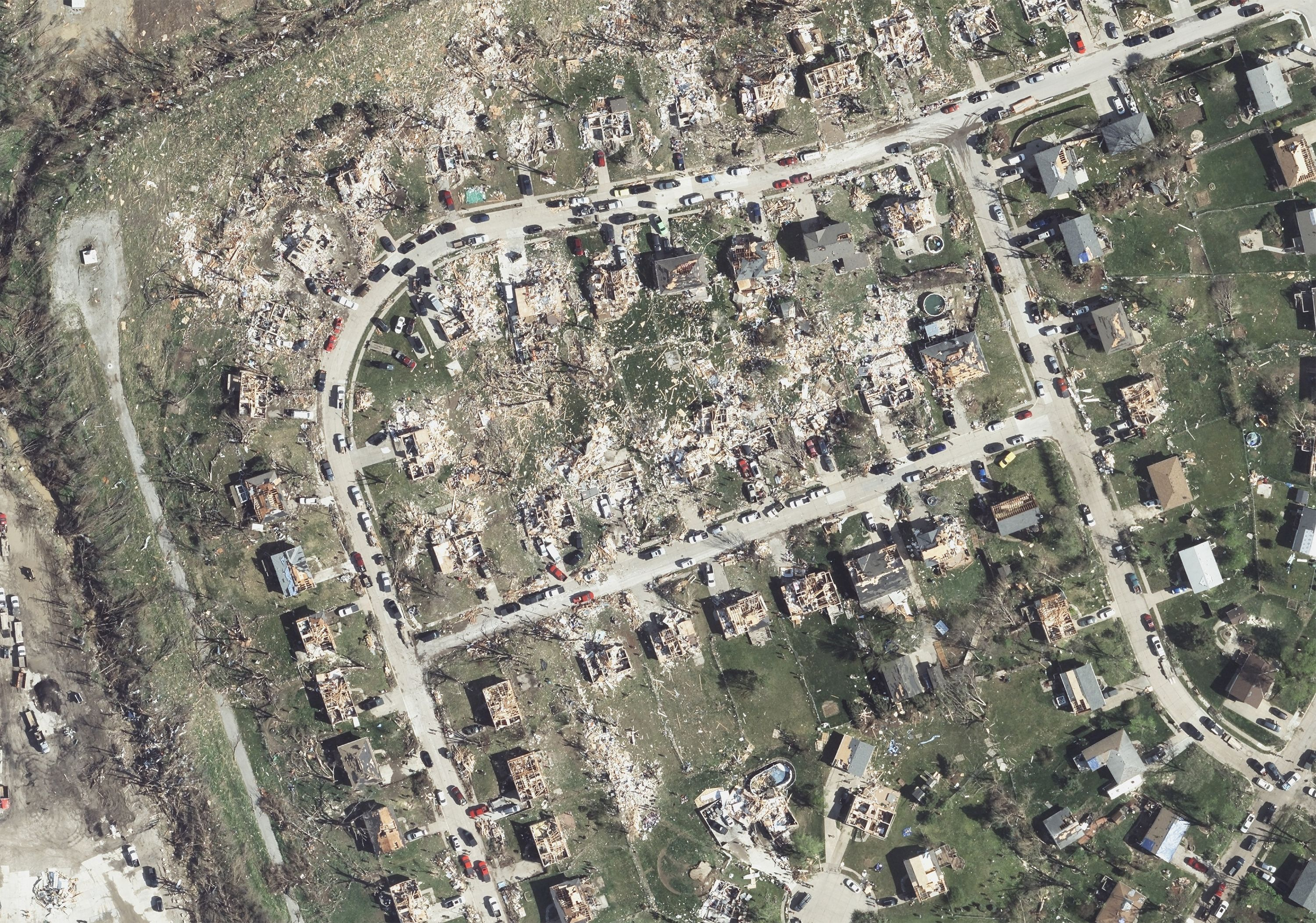 Aerial view of Elkhorn in Omaha, Nebraska, on 27 April 2024, after a tornado strike. Photo: Vexcel Imaging / CNN