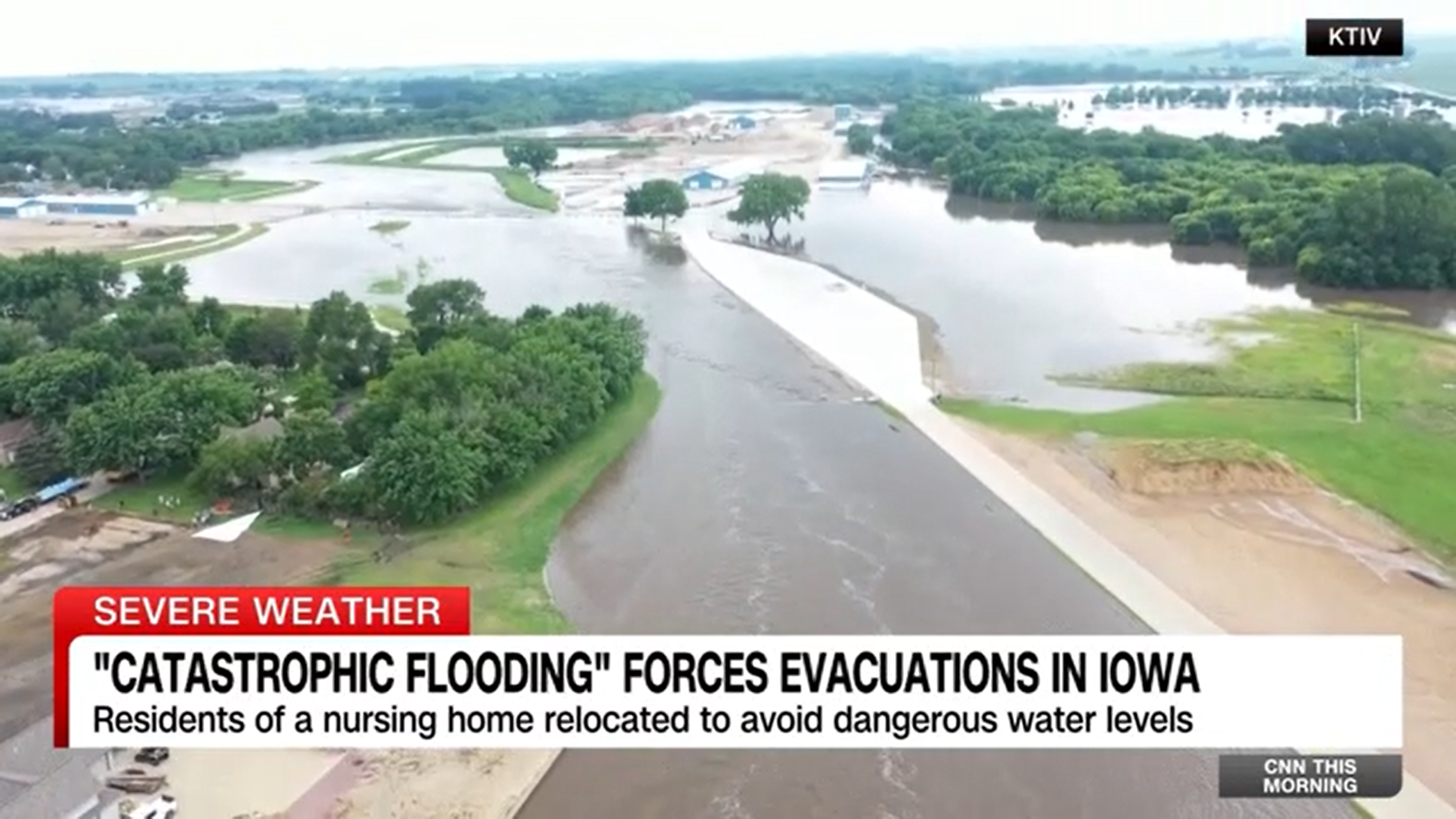 Aerial view of “catastrophic flooding” in Rock Valley, Iowa, 23 June 2024. Photo: KTIV / CNN