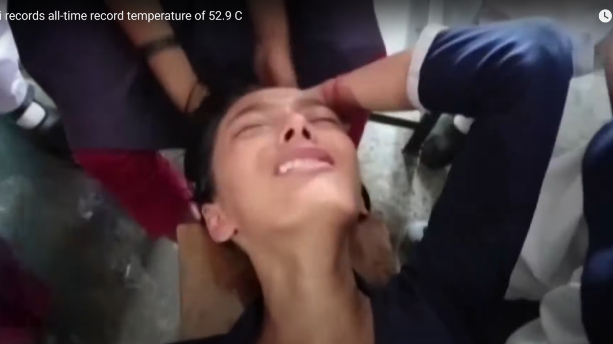 A screenshot from a CBC video shows a girl in Sheikpura, India suffering from record-breaking heat on 29 May 2024. In the northeast of India, students fainted from the heat in their classrooms. Photo: CBC