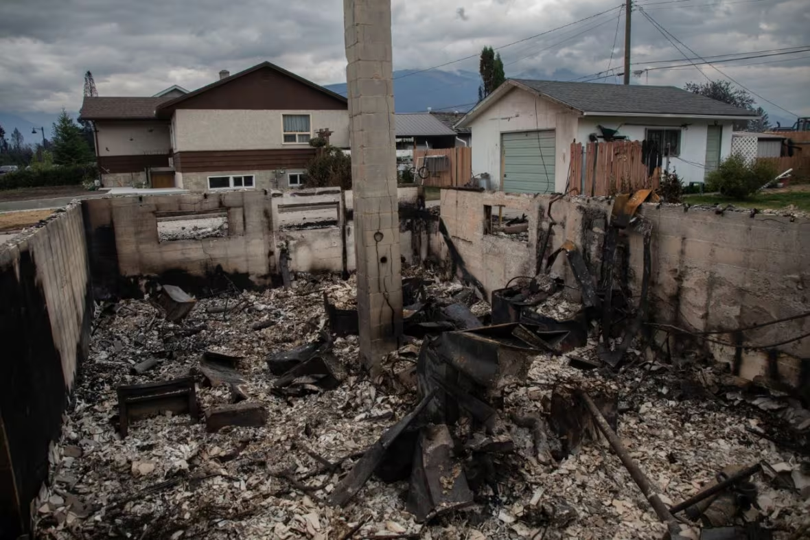 The remains of Jasper Mayor Richard Ireland's home of 67 years in Jasper, Alberta, Canada, after wildfires destroyed much of the town, 26 July 2024. Photo: Amber Bracken / The Canadian Press