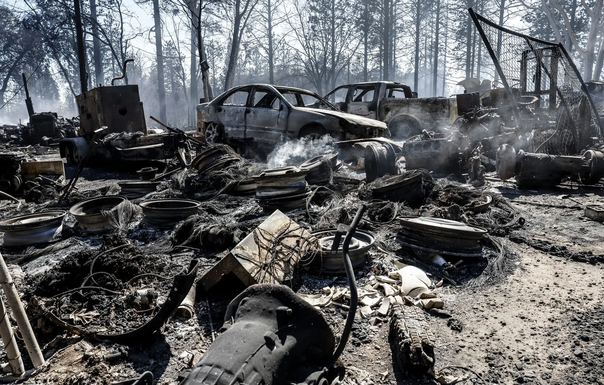 The burned remains of cars destroyed by the Park fire in California in July 2024. Photo: John G Mabanglo / EPA / Shutterstock