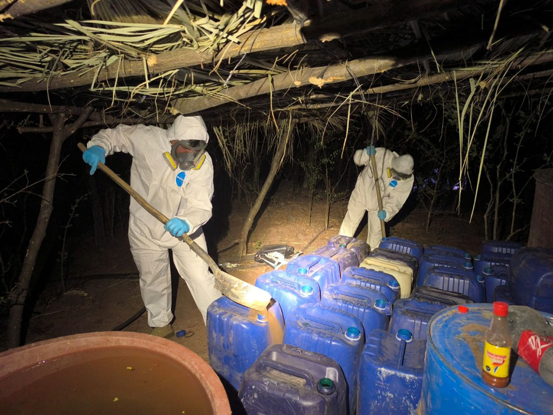 The Mexican Navy seized a clandestine lab suspected of producing synthetic drugs in Mexico’s Sinaloa state in a photo released on 7 March 2024. Photo: Secretaría de Marina / REUTERS