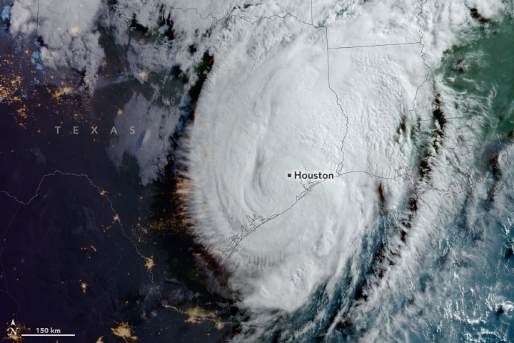 Satellite image of Hurricane Beryl as it makes landfall on the Gulf Coast of Texas on 8 July 2024. Photo: Wanmei Liang / NASA Earth Observatory