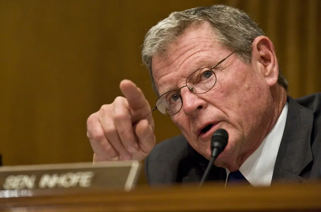 James M. Inhofe during a Senate hearing in 2009. The Senate Environment Committee gave him a prominent platform from which to speak out against growing scientific consensus that humans were causing climate change by burning fossil fuels. Photo: Scott J. Ferrell / Congressional Quarterly / Getty Images