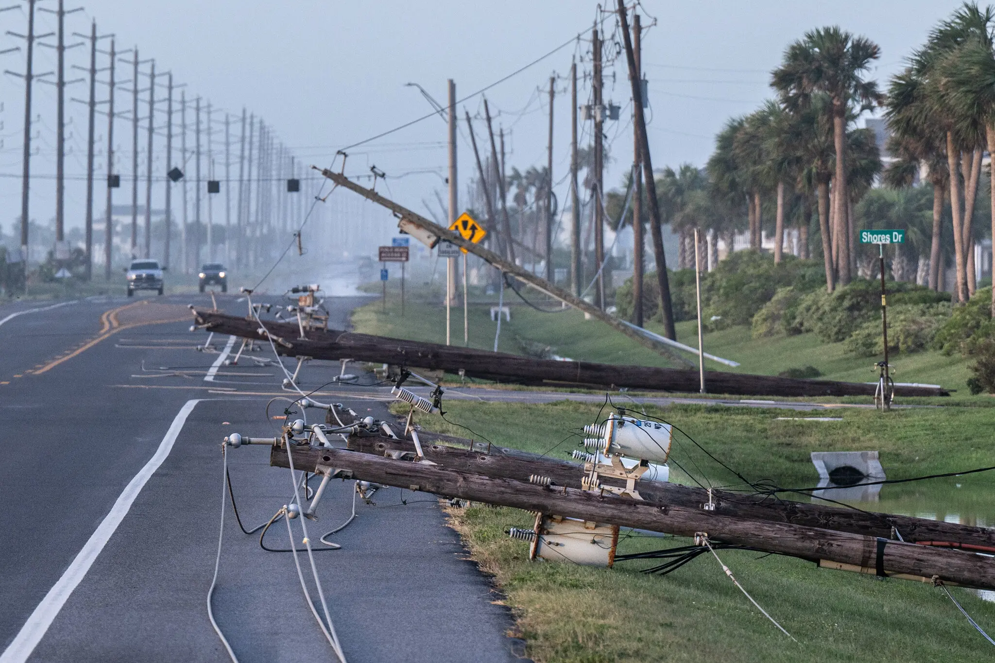 Fallen power lines littered the roads in Galveston after Hurricane Beryl hit the Texas coast on Monday, 8 July 2024. Photo: Meridith Kohut / The New York Times